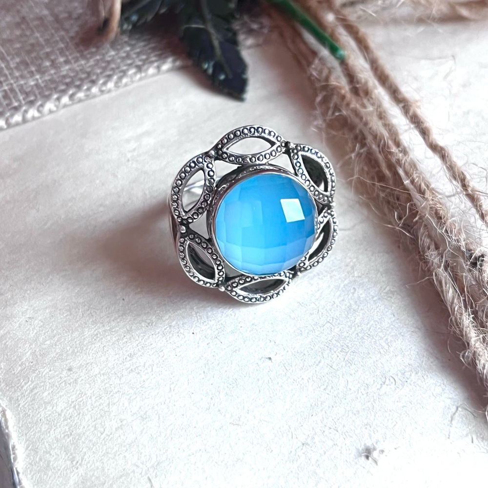 Blue chalcedony statement ring in size 7.25 sterling silver